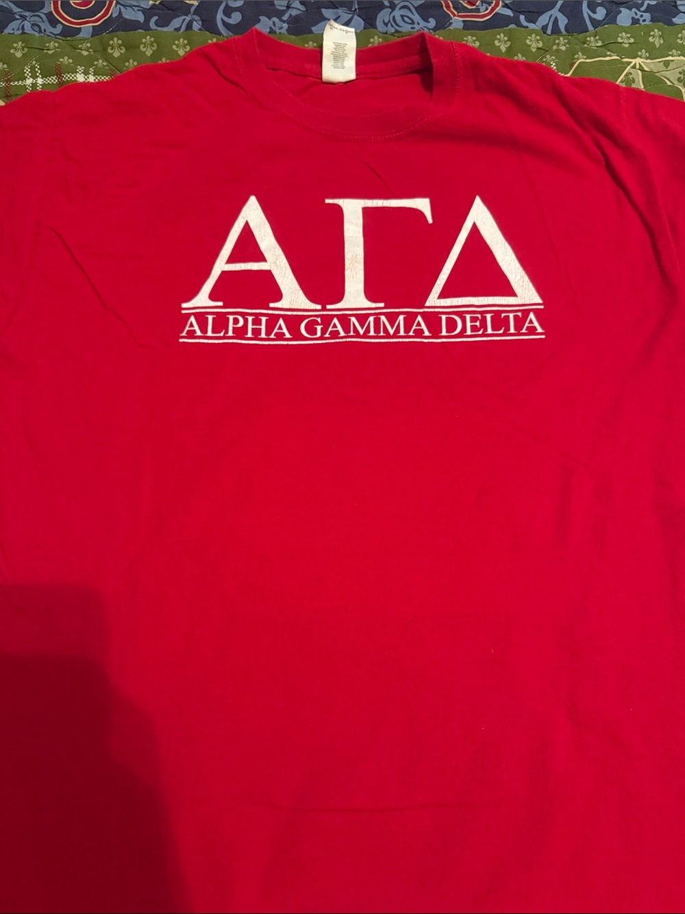 Gildan Red Short Sleeve T‑Shirt with White Alpha Gamma Delta Print